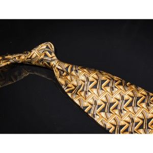 Vintage Jerry Garcia 100% Silk Tie Gold Black Geometric Mens Designer Necktie